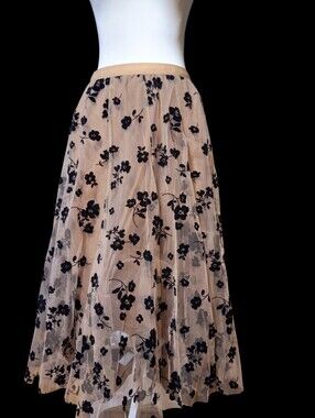Velvet Small Tulle Dark Romantic Floral Whimsigoth Pull On Maxi Skirt Event